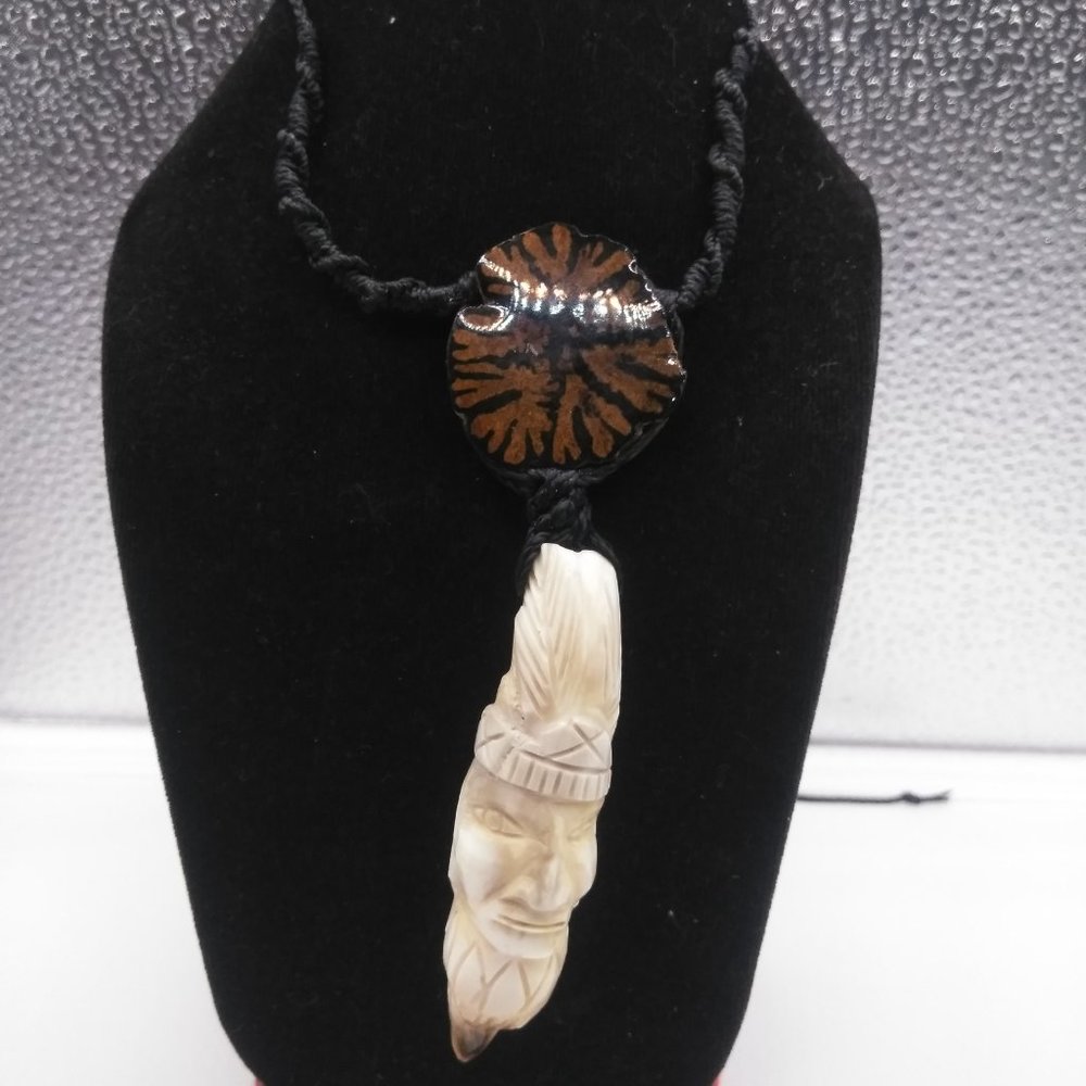 Peruvian shaman necklace woven in ayahuasca flower macrame thread